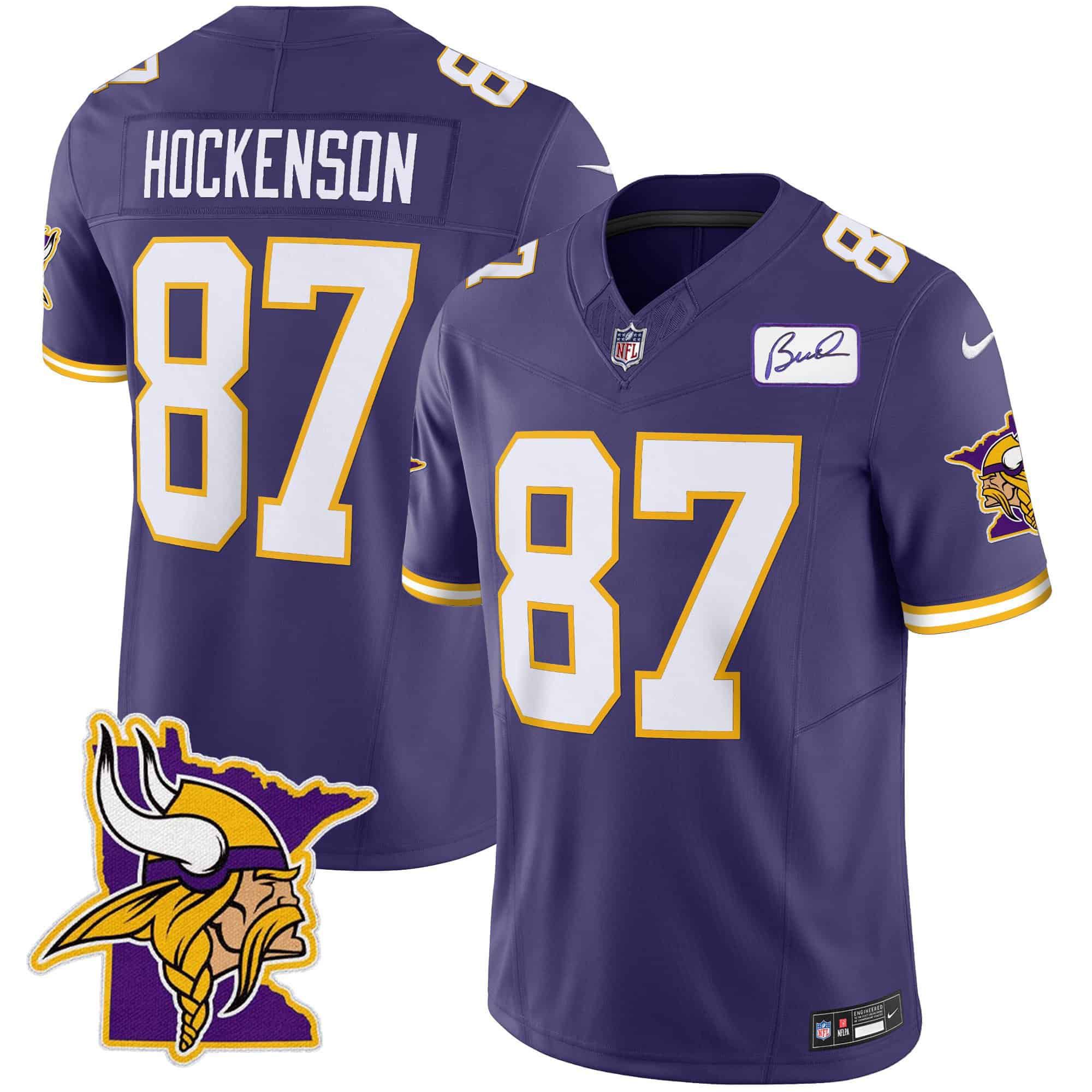 Men Minnesota Vikings #87 Hockenson Purple 2024 Nike Patch Classic Limited NFL Jersey style 1